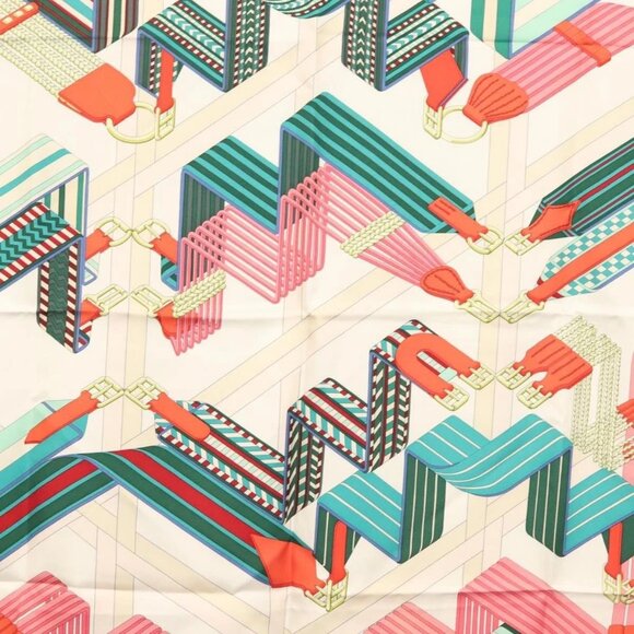 HERMES Carre 90 Scarf ""SANGLES EN ZIGZAG"" Silk Green Auth 135934 - Picture 6 of 14
